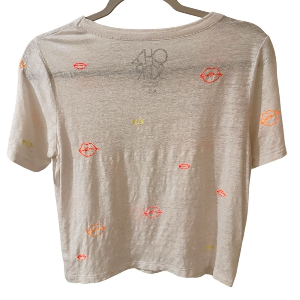 Chaser Neon Embroidered Lips Crop Top Tee, XS - Picture 7 of 7